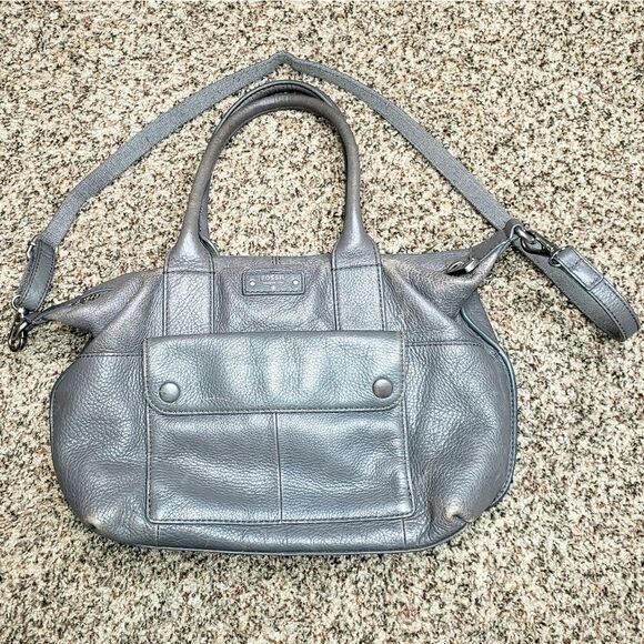 Fossil | Gray Pebbled Leather Satchel Crossbody - Picture 1 of 8